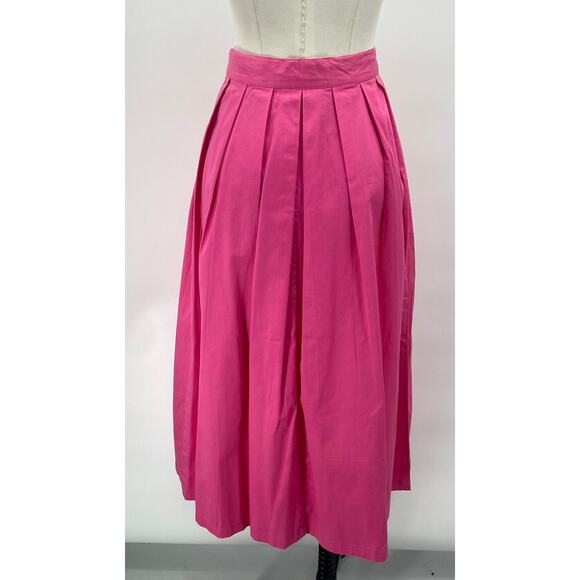 Vintage 80s Cotton Pleated Midi Skirt Button Front High Rise Pink NEW Womens 2/4 - Picture 6 of 9